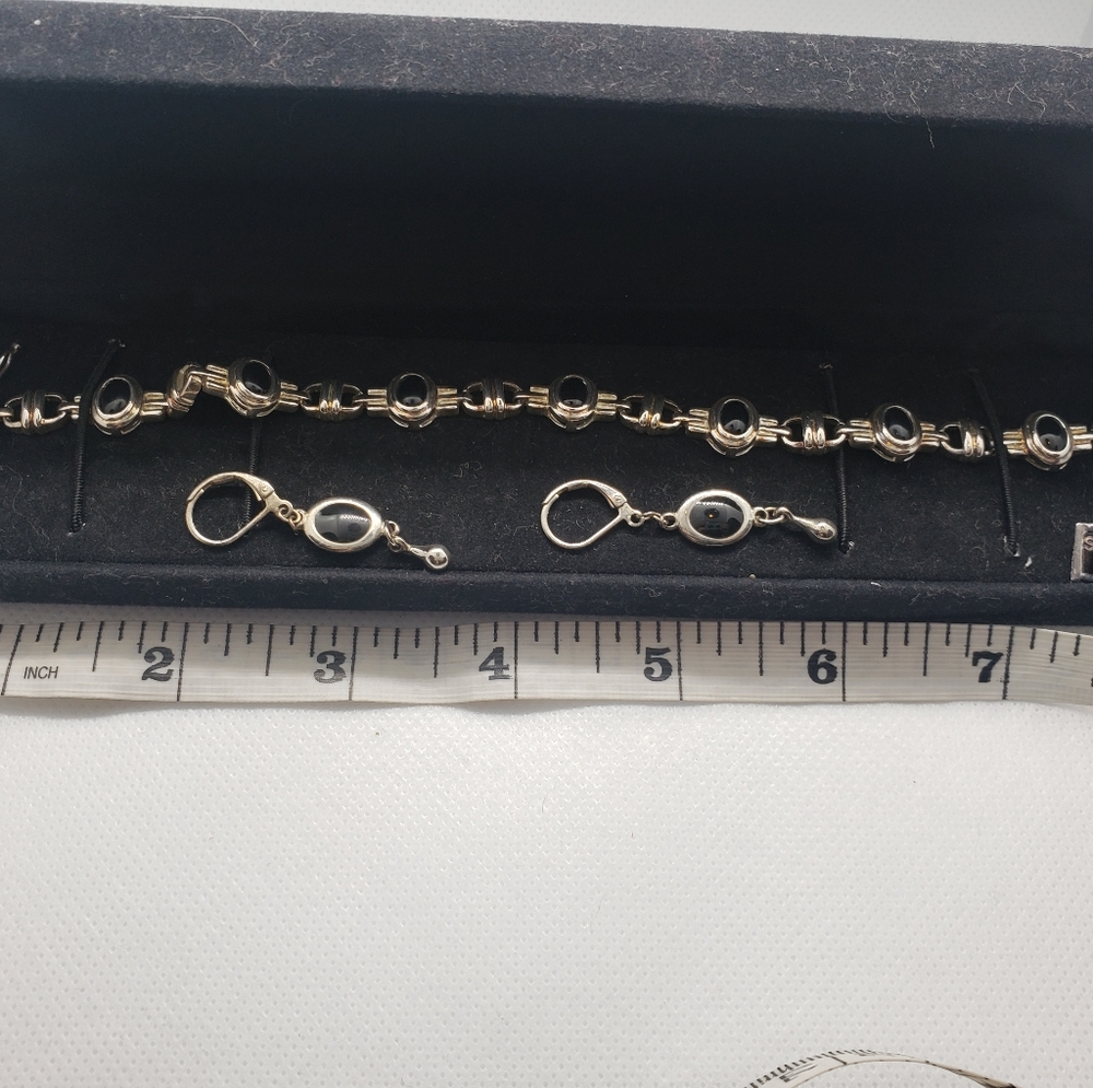 Sterling Silver and Onyx Bracelet and Earring Set